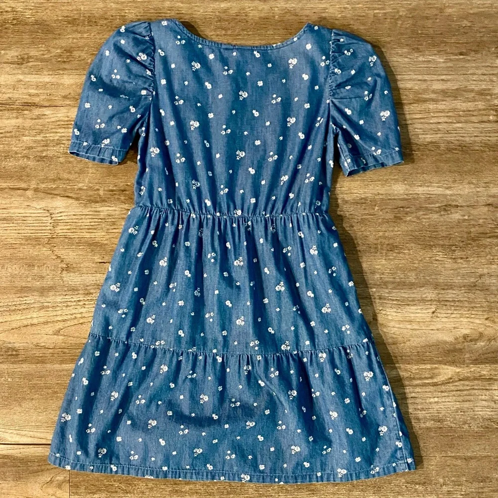 GAP Kids Dress Girl's L 10 Blue White Floral Puff Sleeve 100% Cotton Elastic EUC